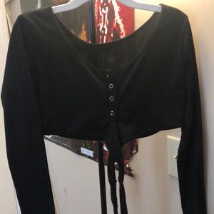 Long sleeve tie around body crop top